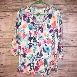 Coral Bay Floral multi colored 3/4 sleeve top